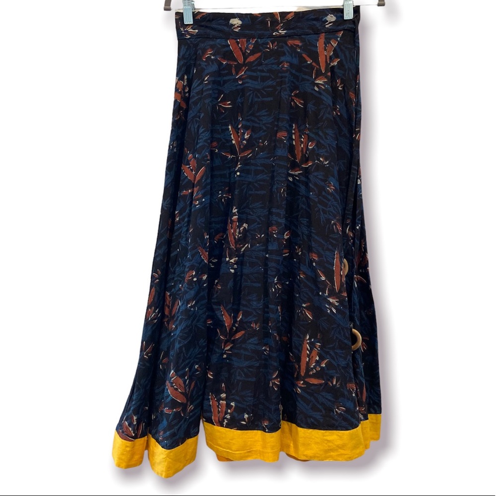 MAYBELL India Leaf Print Tropical Maxi Skirt small